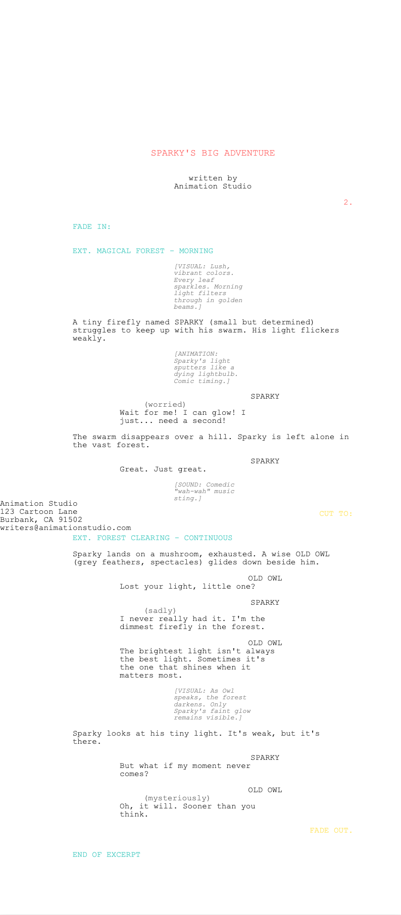 Animation screenplay